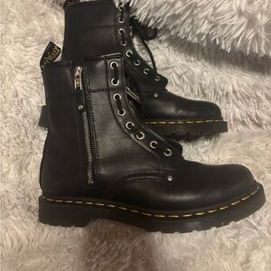 Dr. Martens Black Ankle Boots with Yellow Stitching